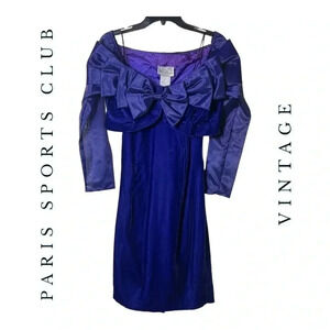 VINTAGE 1980’S PURPLE BLUE STRAPLESS BODYCON VELVET‎ DRESS WITH BOLERO JACKET